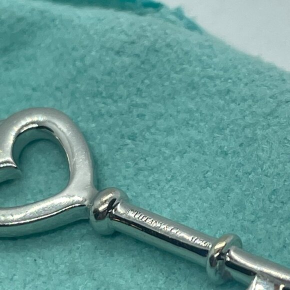 Tiffany & Co Diamond 18K White Gold Heart Key Pendant 18" Chain Necklace in Box - Picture 3 of 16